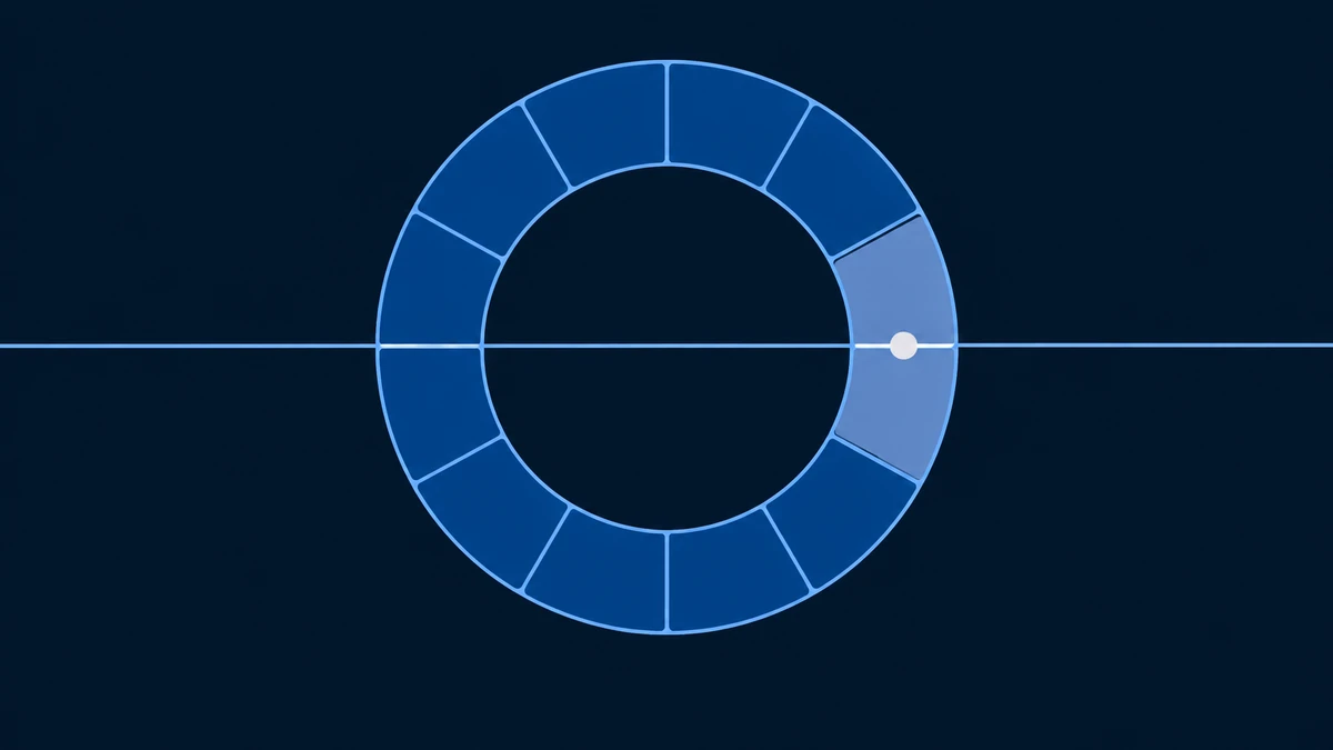 A ring of twelve equal segments, one in soft blue, crossed by a thin line that meets it at a small dot