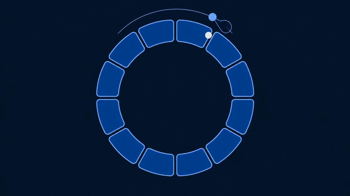 A ring of twelve soft segments with a small disc on an outer arc, looping back over one marked point